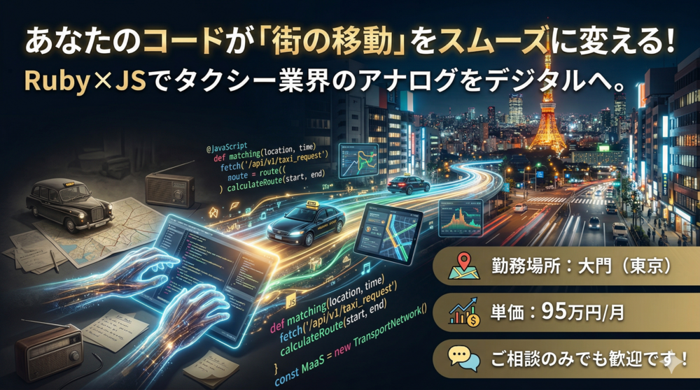 【Ruby/JS】タクシー配車DXと自治体向け次世代交通システムを支える開発案件